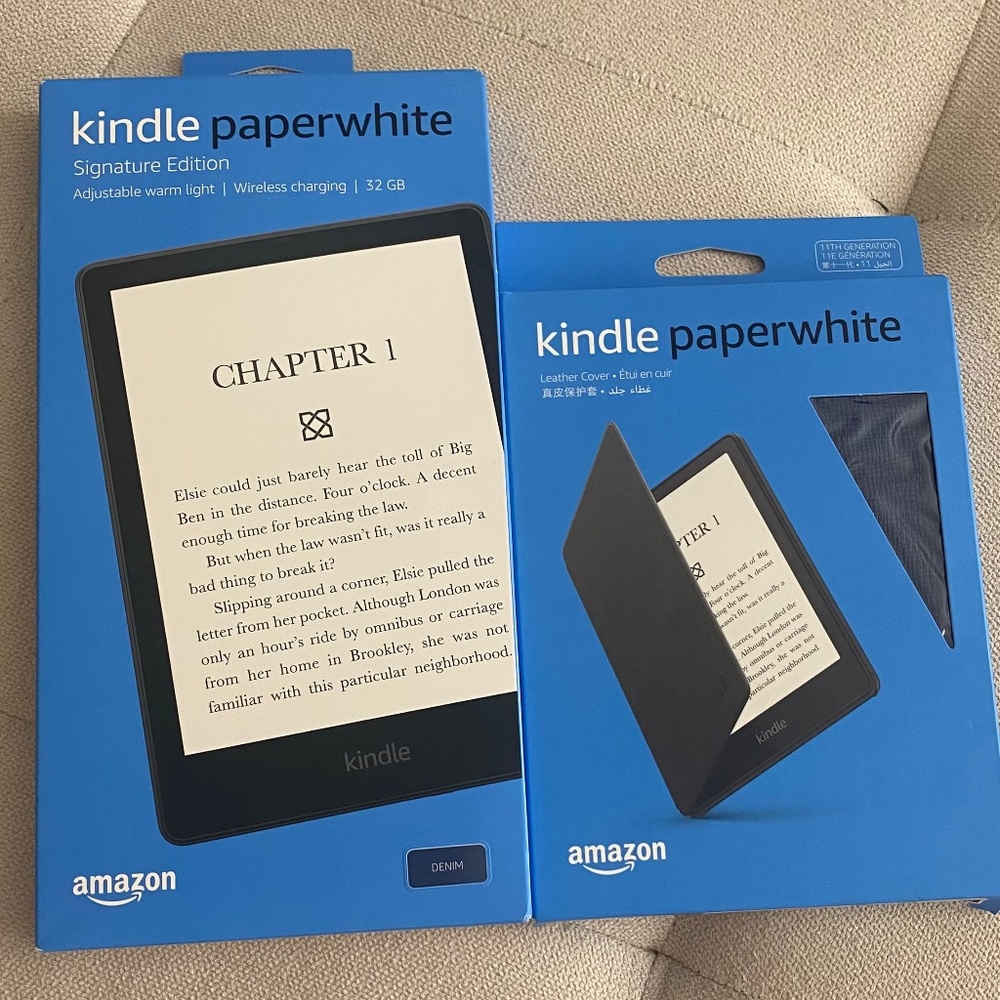 Amazon Kindle Paperwhite Signature Edition 32GB Denim and Denim Cover Leather